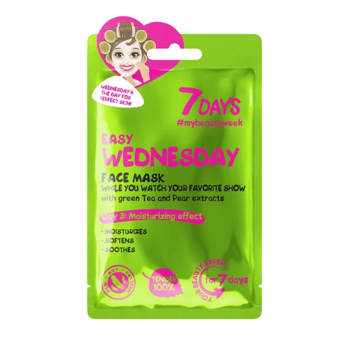 7days face mask easy wednesday while you watch your favorite show with green tea and pear 28 g