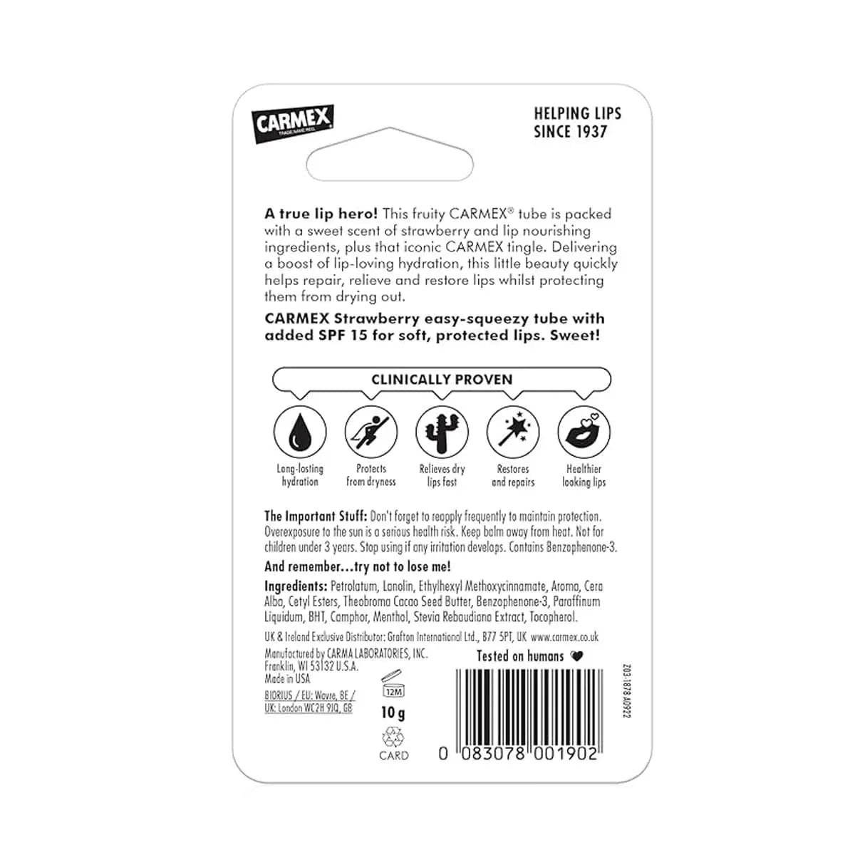 carmex strawberry lip balm tube 10 g