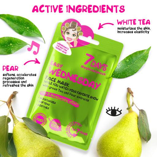7days face mask easy wednesday while you watch your favorite show with green tea and pear 28 g
