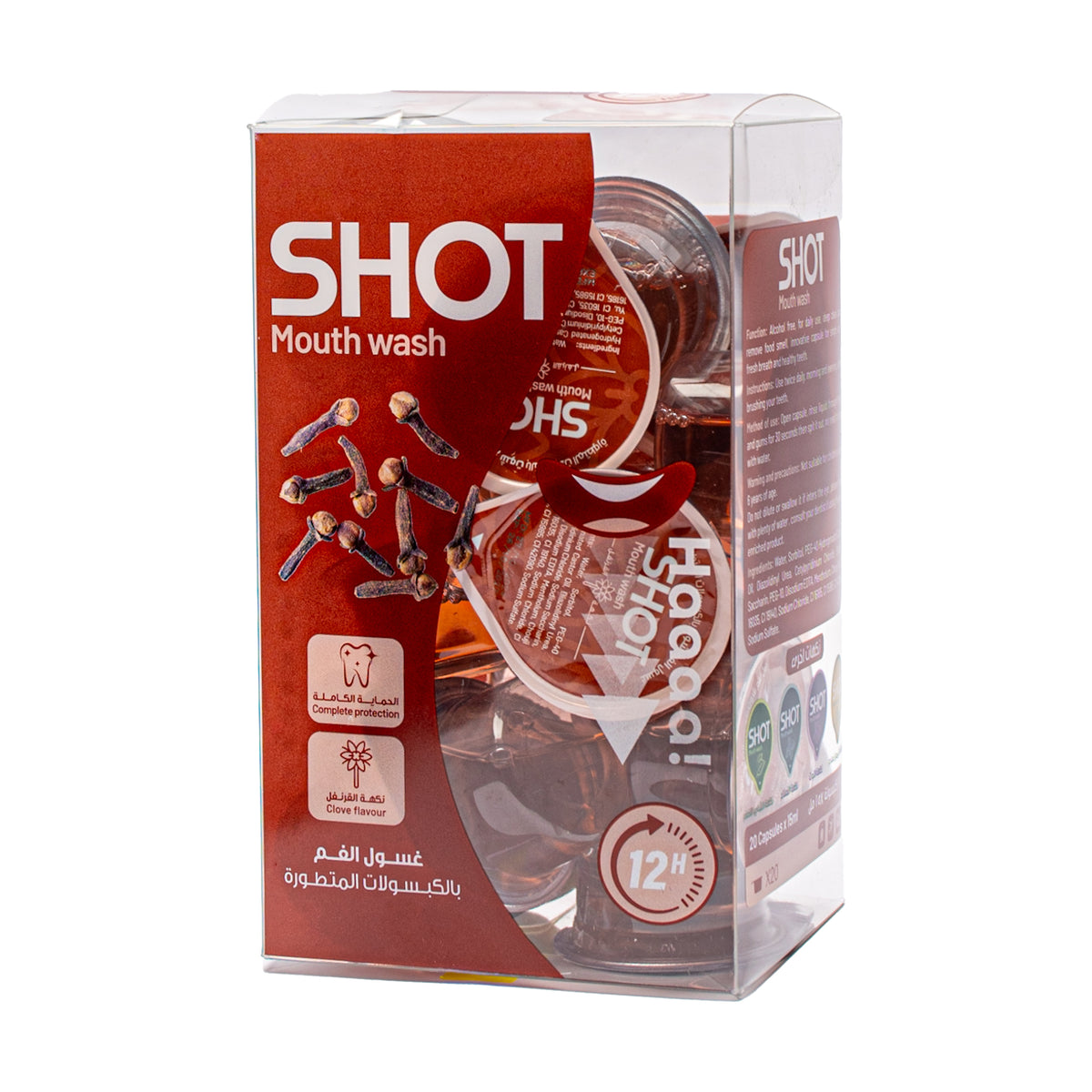 SHOT كبسولات غسول الفم بنكهة القرنفل - 20 كبسولة، 15 مل لكل كبسولة