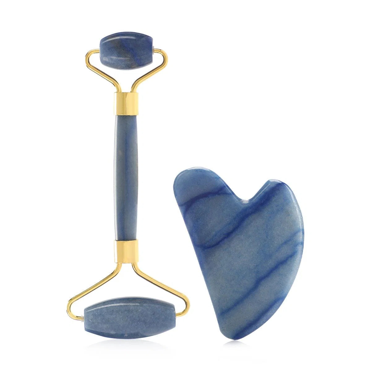 cozmo gua sha and jade roller facial massager kit blue