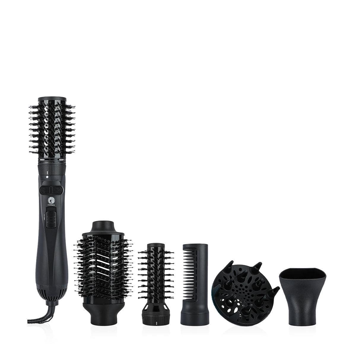 COZMO 6 IN 1 ROTATING HAIR STYLING BRUSH - FULL BLACK