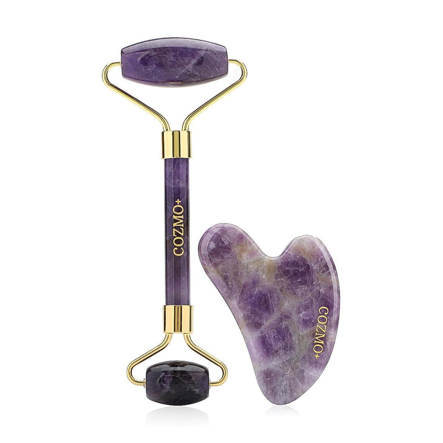 cozmo gua sha and jade roller facial massager kit purple