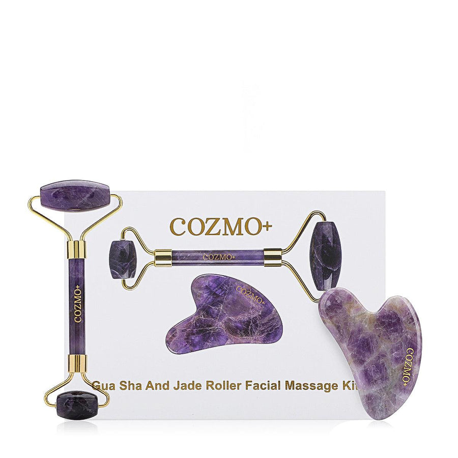 cozmo gua sha and jade roller facial massager kit purple