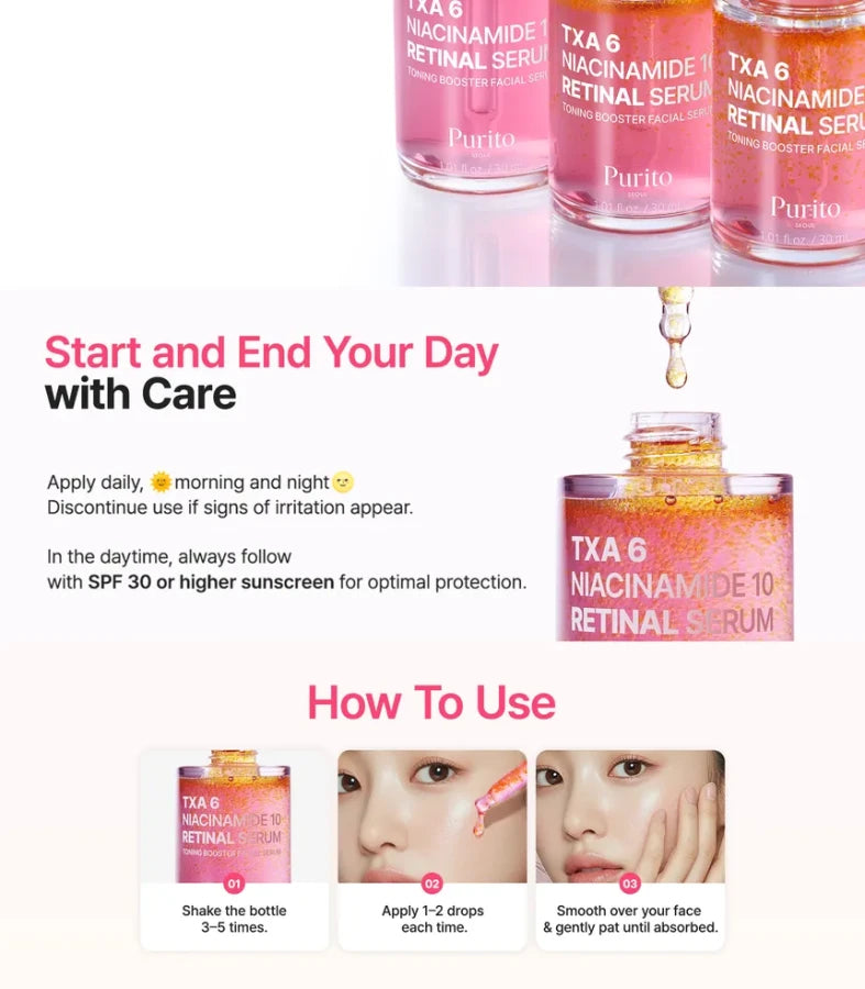 سيروم Purito TXA 6 Niacinamide 10 Retinal بحجم 30 مل